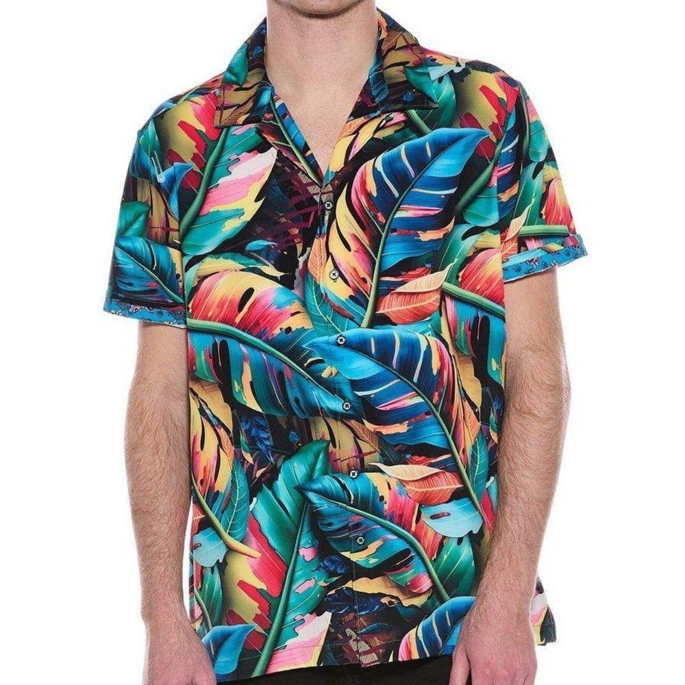 NEW Robert Graham Toucan Tropical Print Stretch Button Up Short Sleeve Shirt L